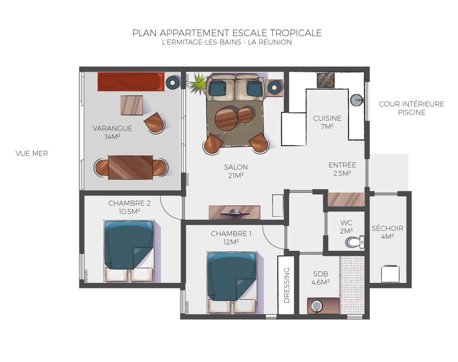 Apartmán Escale Tropicale, Appart Vue Mer A 2 Min Du Lagon Saint-Gilles-les Bains Exteriér fotografie
